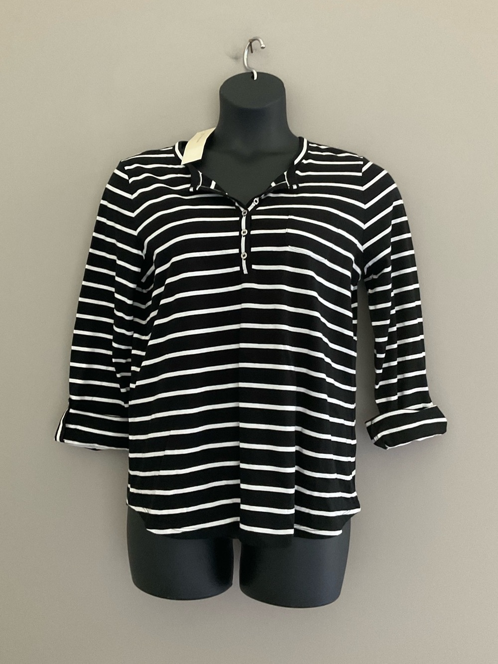 Jones New York, NWT, Black & White, Striped, Quarter Sleeve Top